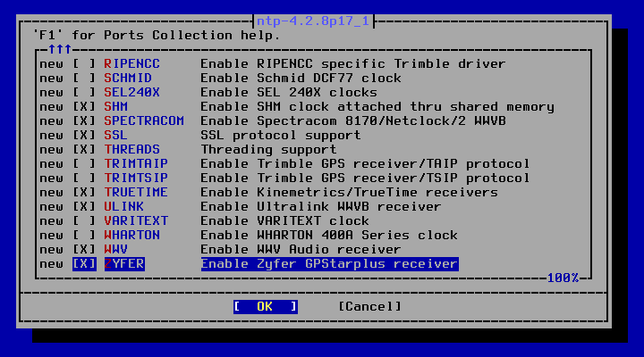 クリックでオリジナルのサイズで開きます 「FreeBSD 14.0 RELEASE」-「/usr/ports/net/ntp」「make config ⑤」