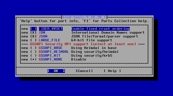 クリックでオリジナルのサイズで開きます 「FreeBSD 14.0 RELEASE」-「/usr/ports/dns/bind-tools」「make config」」