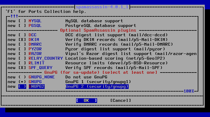 クリックでオリジナルのサイズで開きます 「FreeBSD 14.1 RELEASE」-「/usr/ports/mail/spamassassin」「make config ②」」