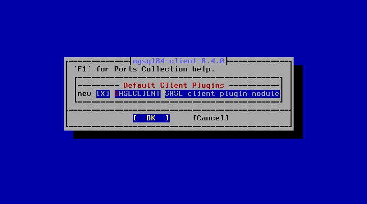 クリックでオリジナルのサイズで開きます 「FreeBSD 14.1 RELEASE」-「/usr/ports/databases/mysql57-client」「make config」