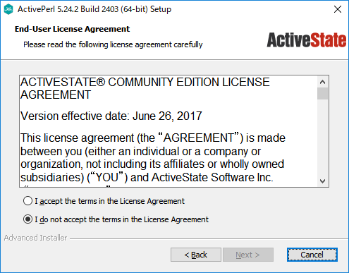「ActivePerl」-「インストール」「End-User-License Agreement」