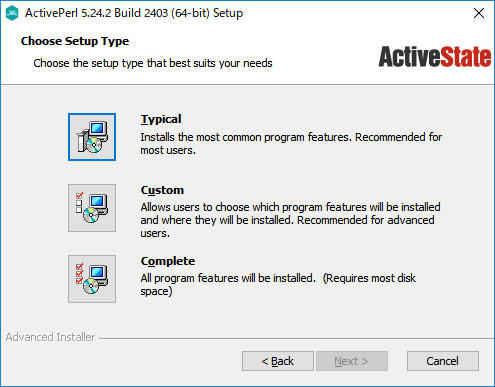 「ActivePerl」-「インストール」「Choose Setup Type」