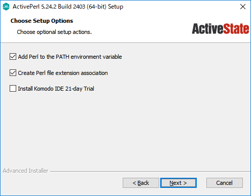 「ActivePerl」-「インストール」「Choose Setup Options」