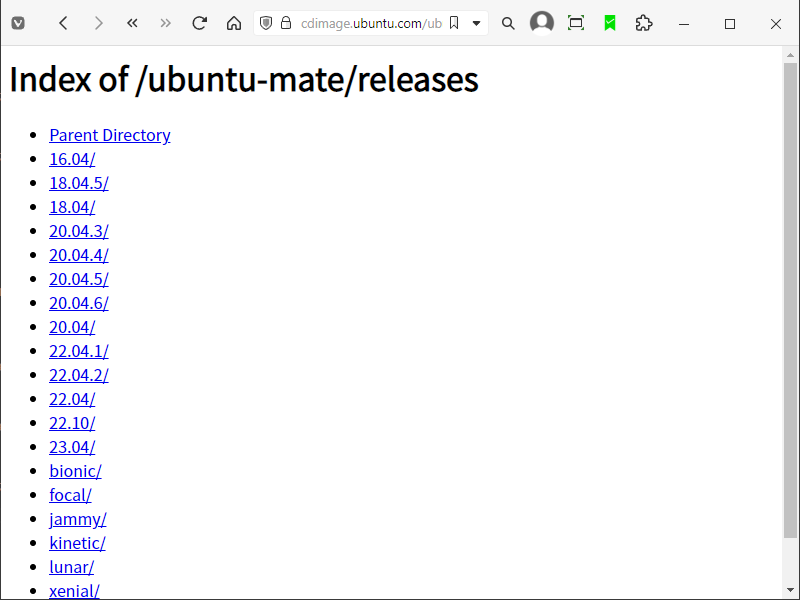 「Ubuntu MATE」-「Index of /ubuntu-mate/releases」