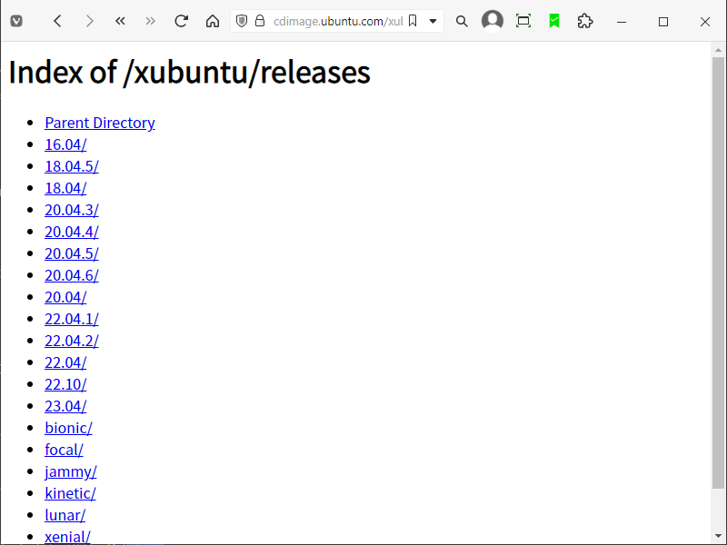 「Xubuntu」-「Index of /xubuntu/releases」
