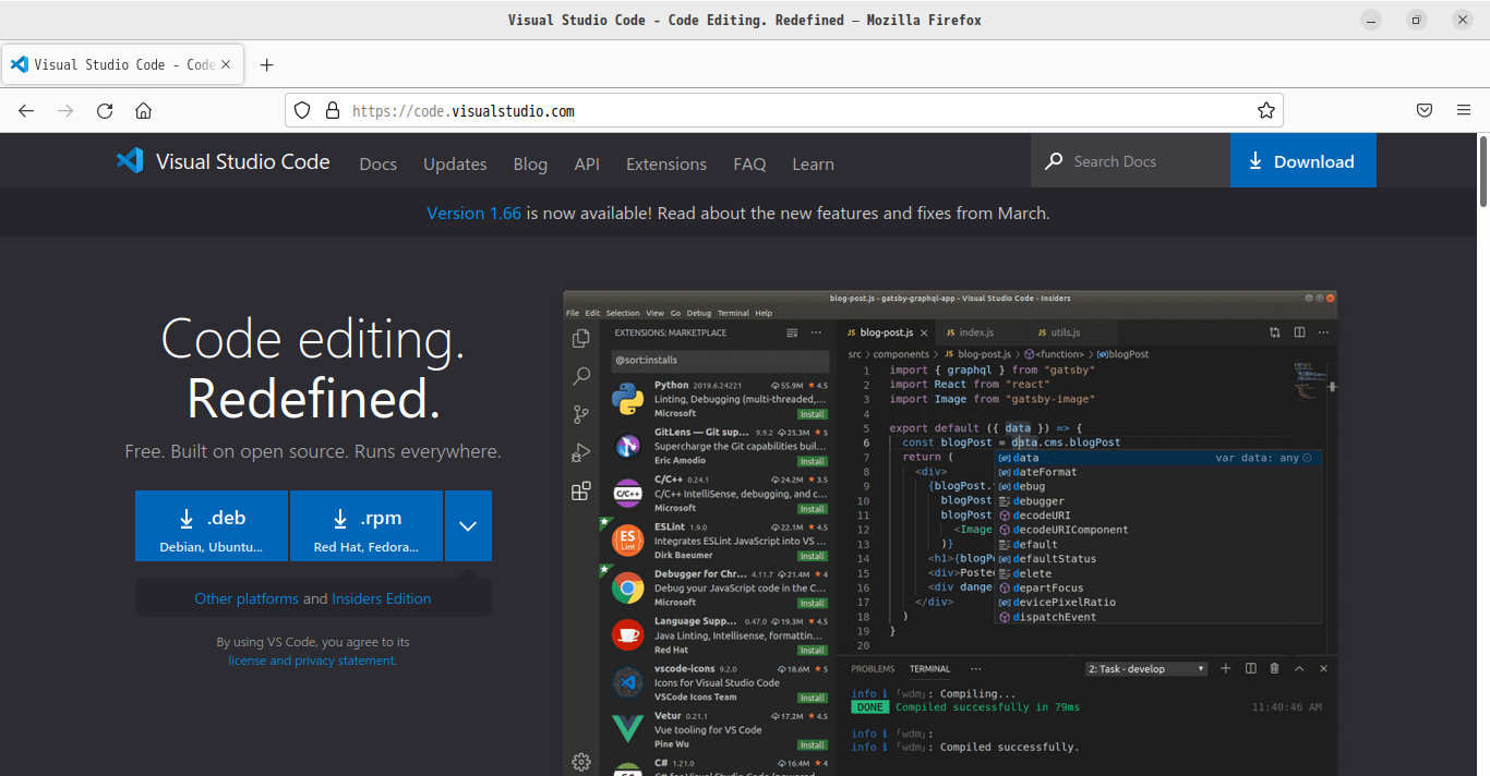 「Ubuntu 22.04」-「Visual Studio Code」「ダウンロードサイト」