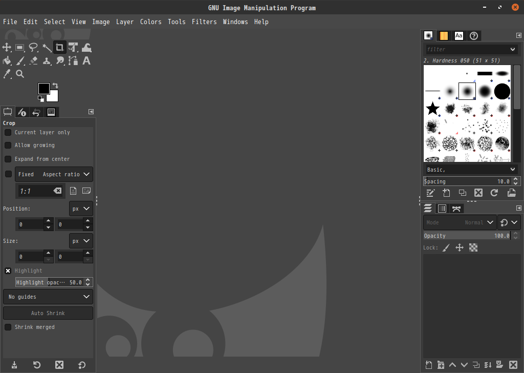 「Ubuntu Cinnamon 22.04」-「GIMP」「起動直後」