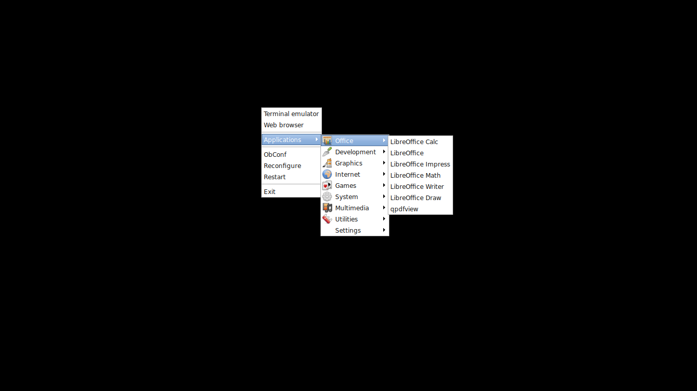 「Ubuntu 22.04 Openbox」-「デフォルトのデスクトップ・メニュー」