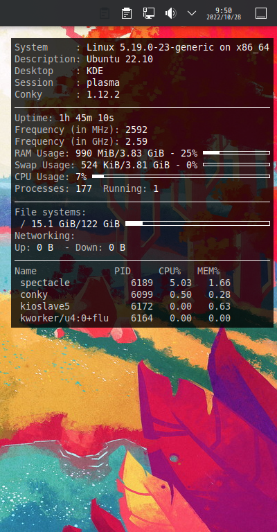 「Kubuntu 22.10」-「Conky」「表示」