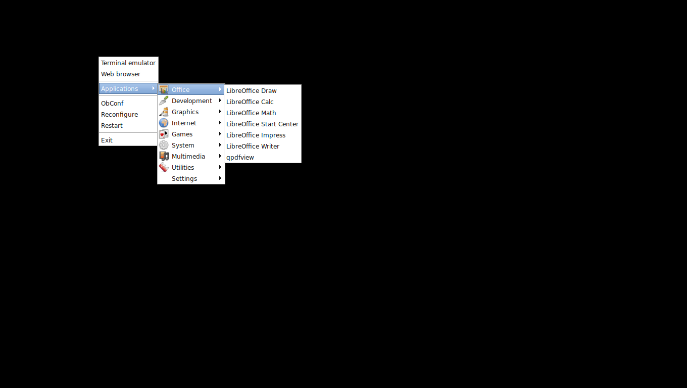 「Ubuntu 22.10 Openbox」-「デフォルトのデスクトップ・メニュー」