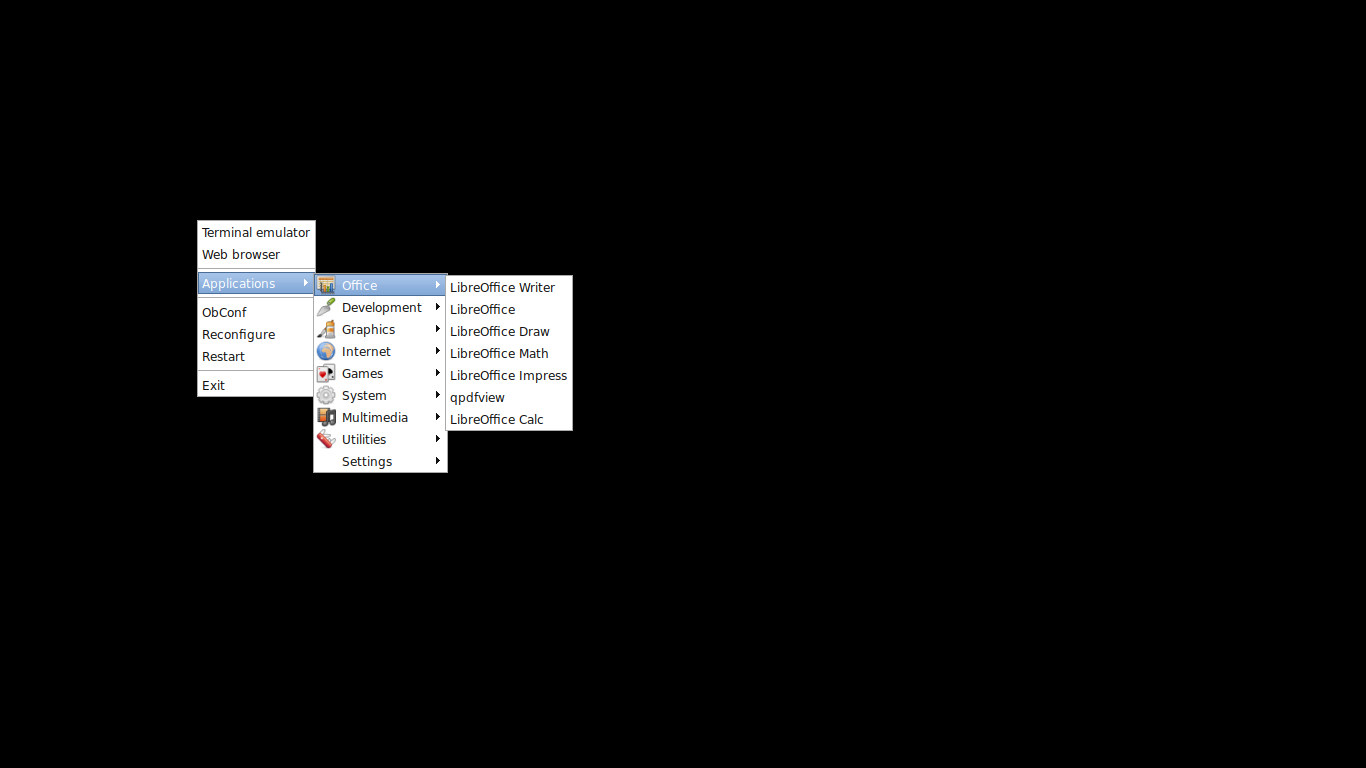 「Ubuntu 23.04 Openbox」-「デフォルトのデスクトップ・メニュー」