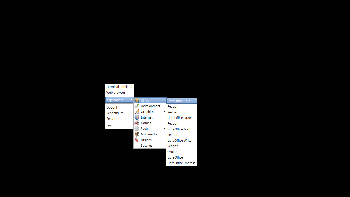 「Ubuntu 24.04 Openbox」-「デフォルトのデスクトップ・メニュー」