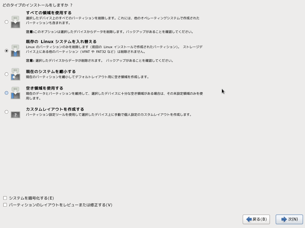 「CentOS 6.8」-「インストール」「タイプ」