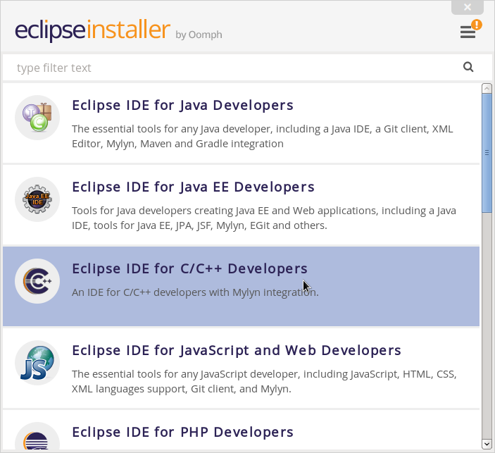 「CentOS 6.8」-「Eclipse」「IDE 選択」