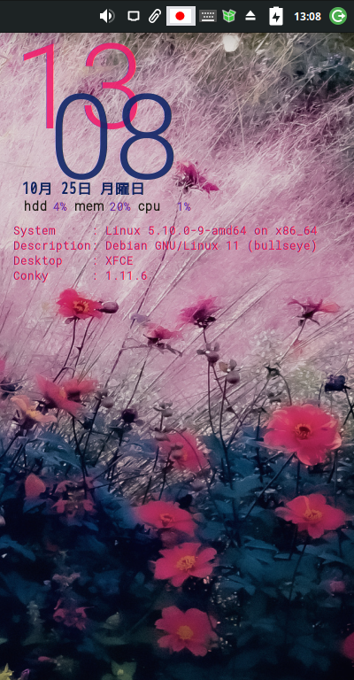 クリックでオリジナルのサイズで開きます 「MX Linux 21 XFCE」-「Conky」「編集後の表示」