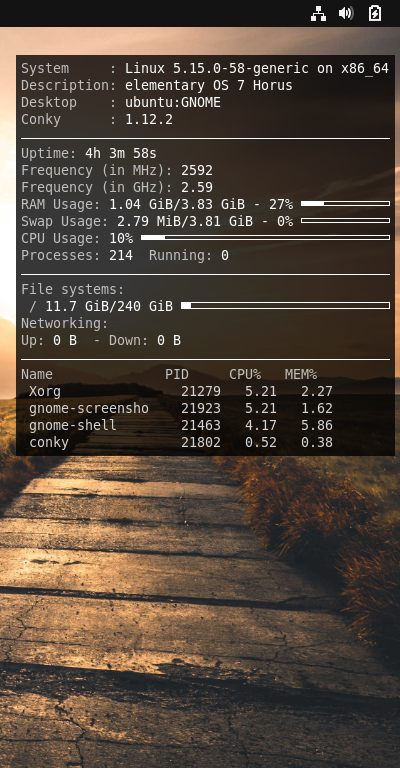クリックでオリジナルのサイズで開きます 「elementary OS 7.0 GNOME」-「Conky」「表示」