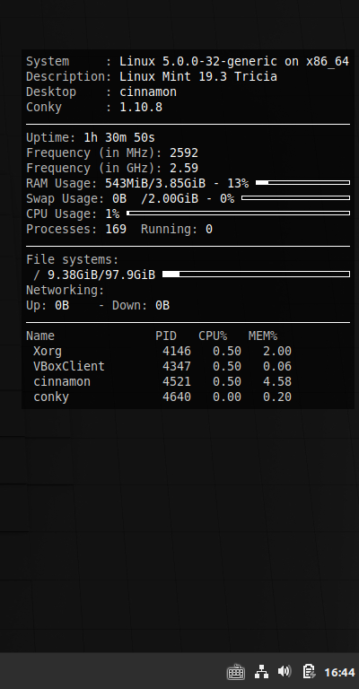 クリックでオリジナルのサイズで開きます 「Mint 19.3 Cinnamon」-「Conky」「表示」