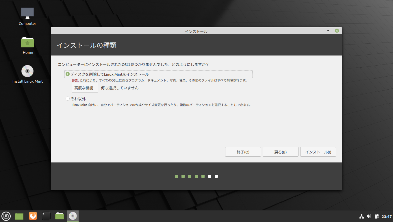 「Mint 20」-「インストール」「インストールの種類」