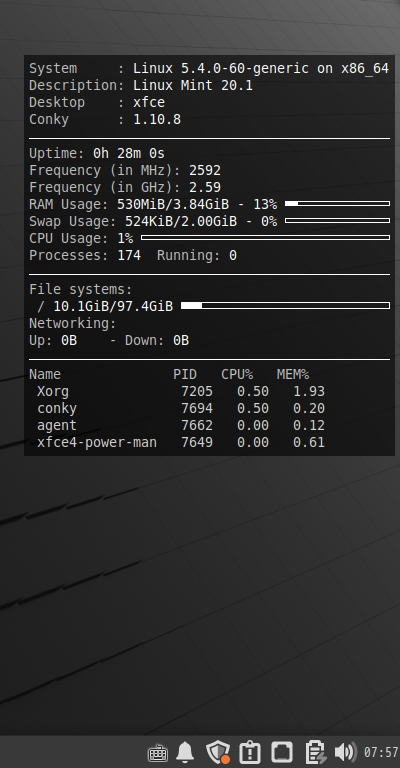 クリックでオリジナルのサイズで開きます 「Mint 20.1 XFCE」-「Conky」「表示」