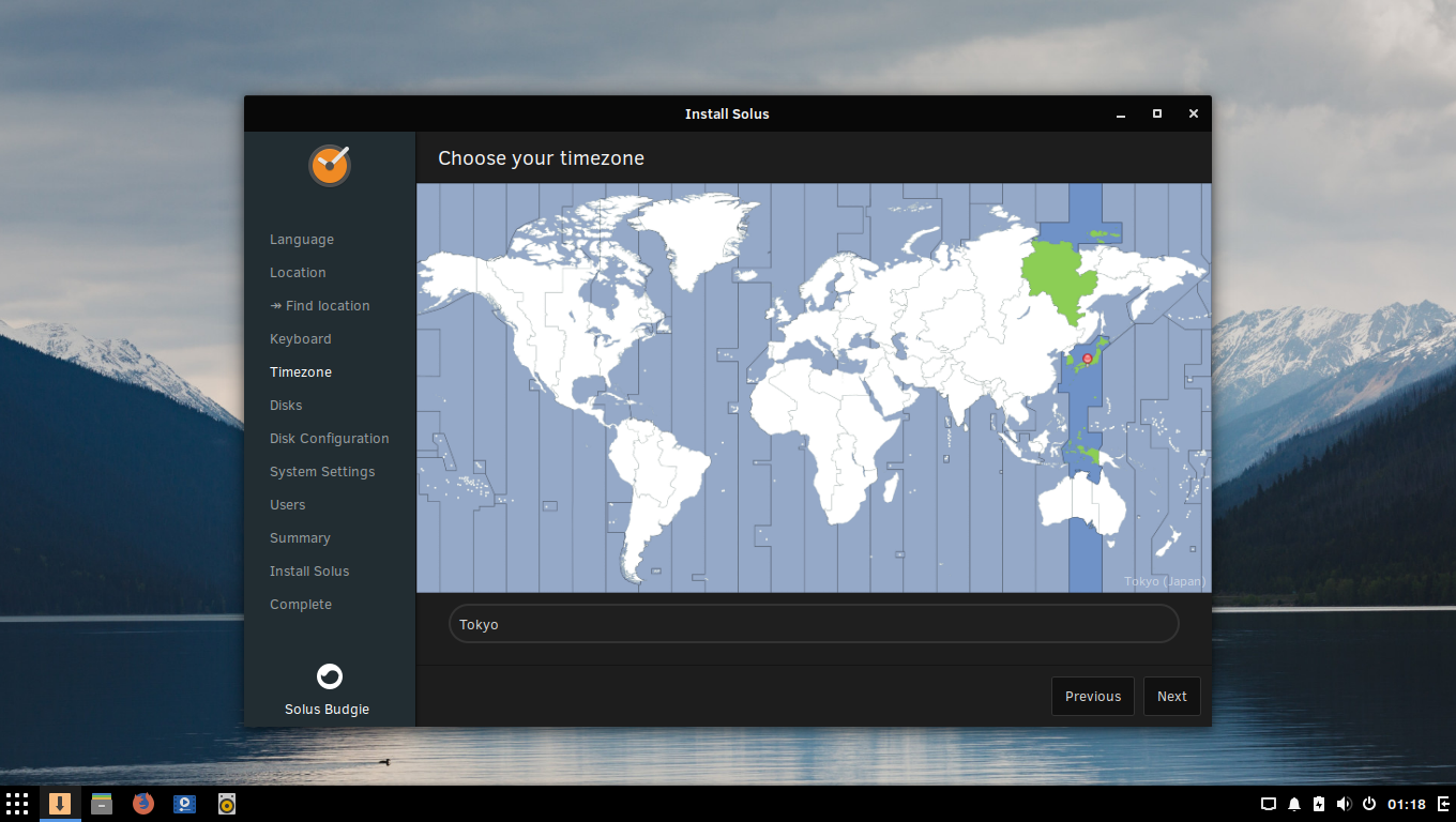 「Solus 4.0 BUDGIE」-「インストール」-「タイムゾーン」