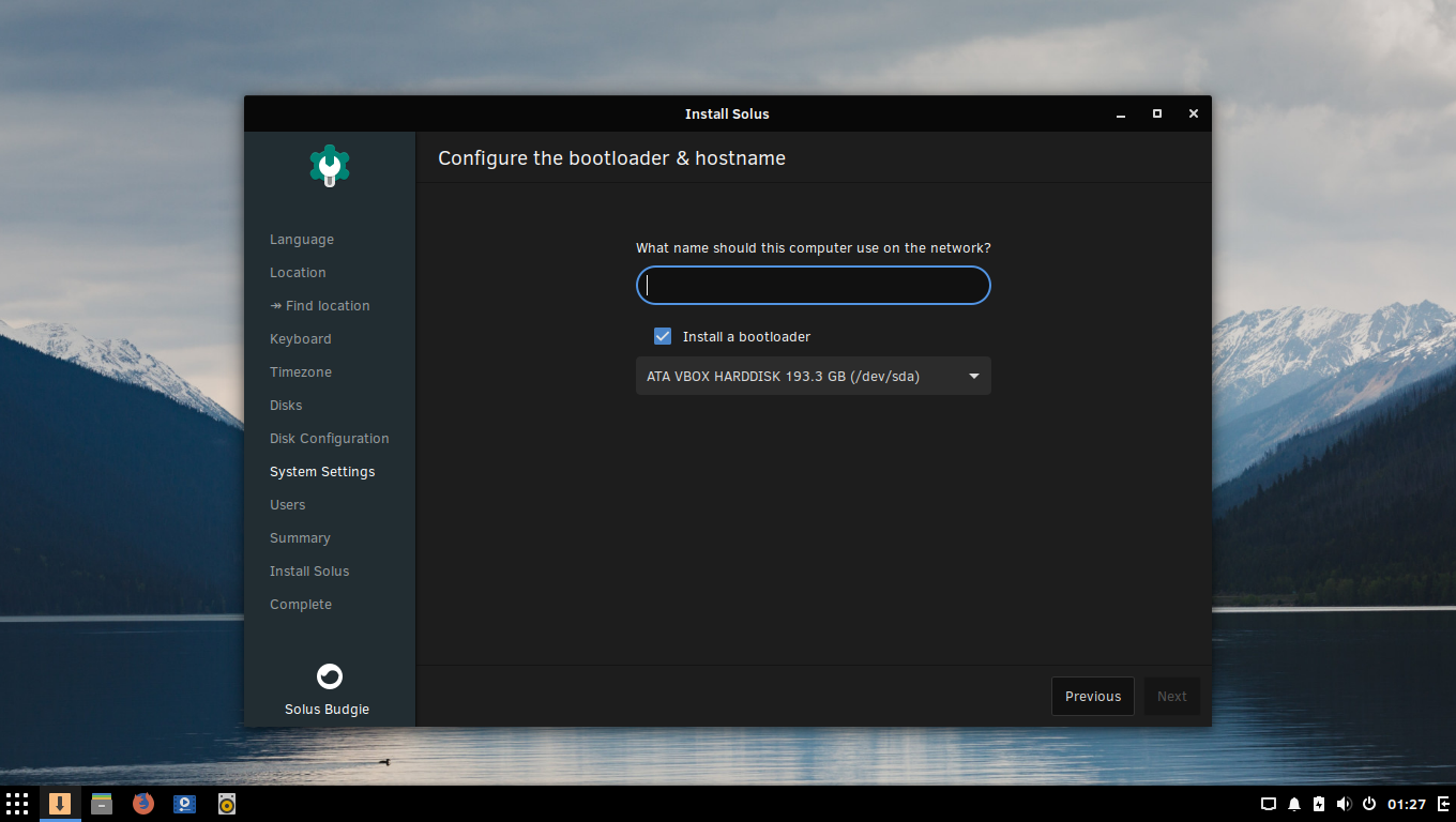 「Solus 4.0 BUDGIE」-「インストール」-「ホスト名」