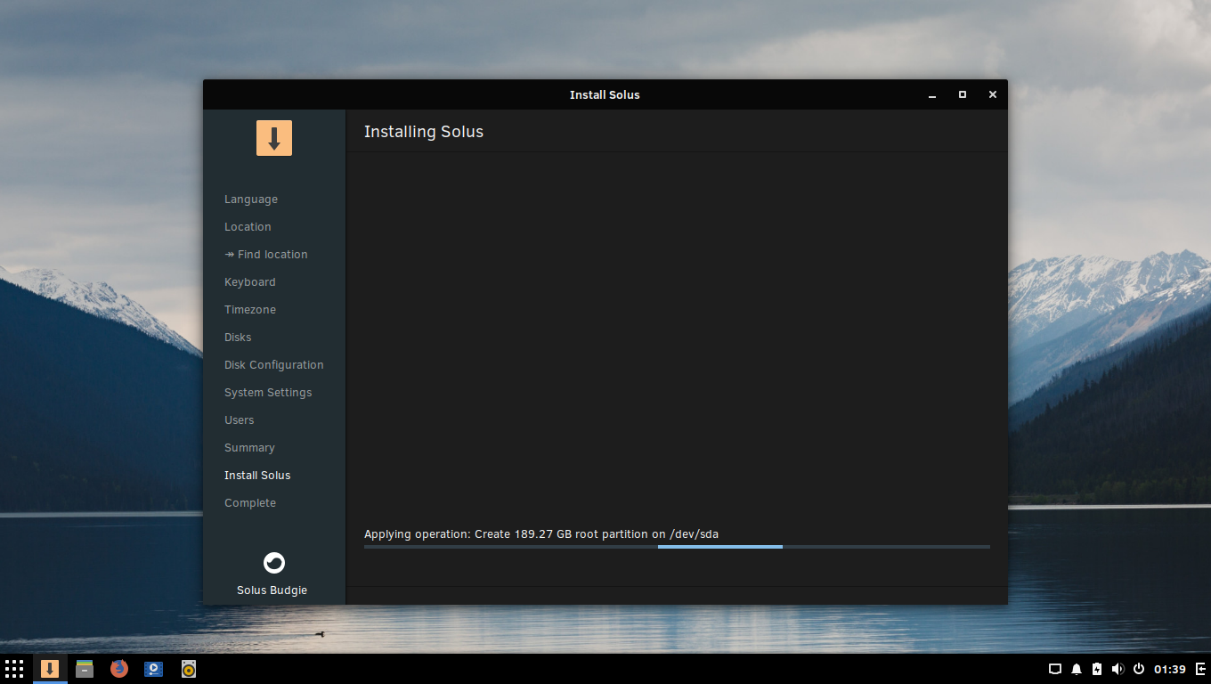 「Solus 4.0 BUDGIE」-「インストール」-「進行中」