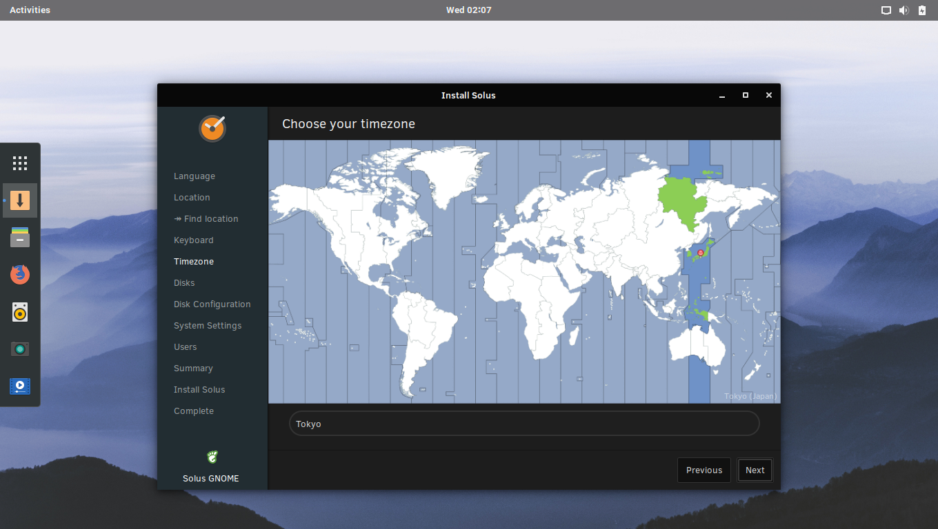 「Solus 4.0 GNOME」-「インストール」-「タイムゾーン」