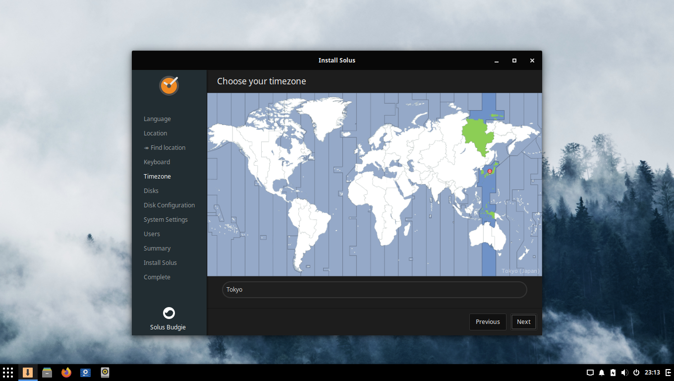 「Solus 4.1 BUDGIE」-「インストール」「タイムゾーン」