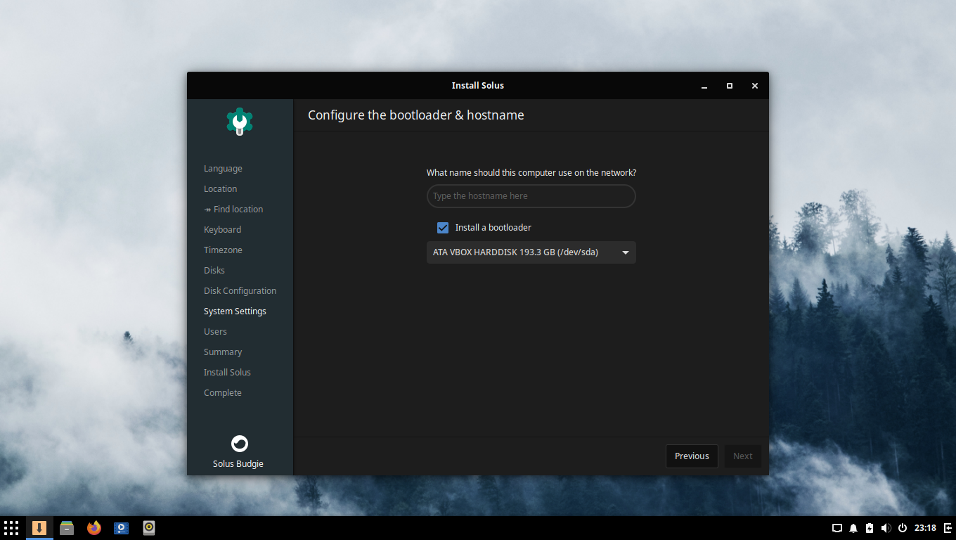 「Solus 4.1 BUDGIE」-「インストール」「ホスト名」