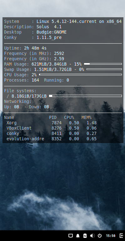 クリックでオリジナルのサイズで開きます 「Solus 4.1 BUDGIE」-「Conky」「表示」