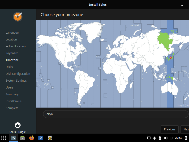 「Solus 4.2 BUDGIE」-「インストール」「タイムゾーン」