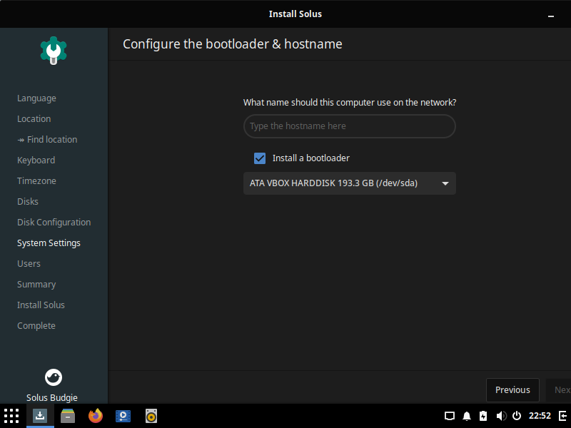 「Solus 4.2 BUDGIE」-「インストール」「ホスト名」