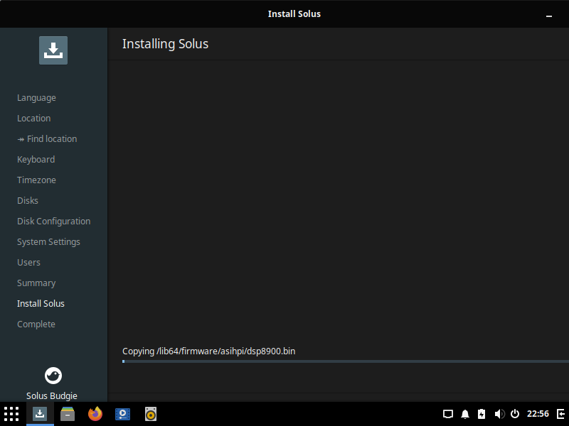 「Solus 4.2 BUDGIE」-「インストール」「進行中」
