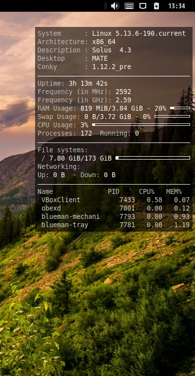 クリックでオリジナルのサイズで開きます 「Solus 4.3 MATE」-「Conky」「表示」