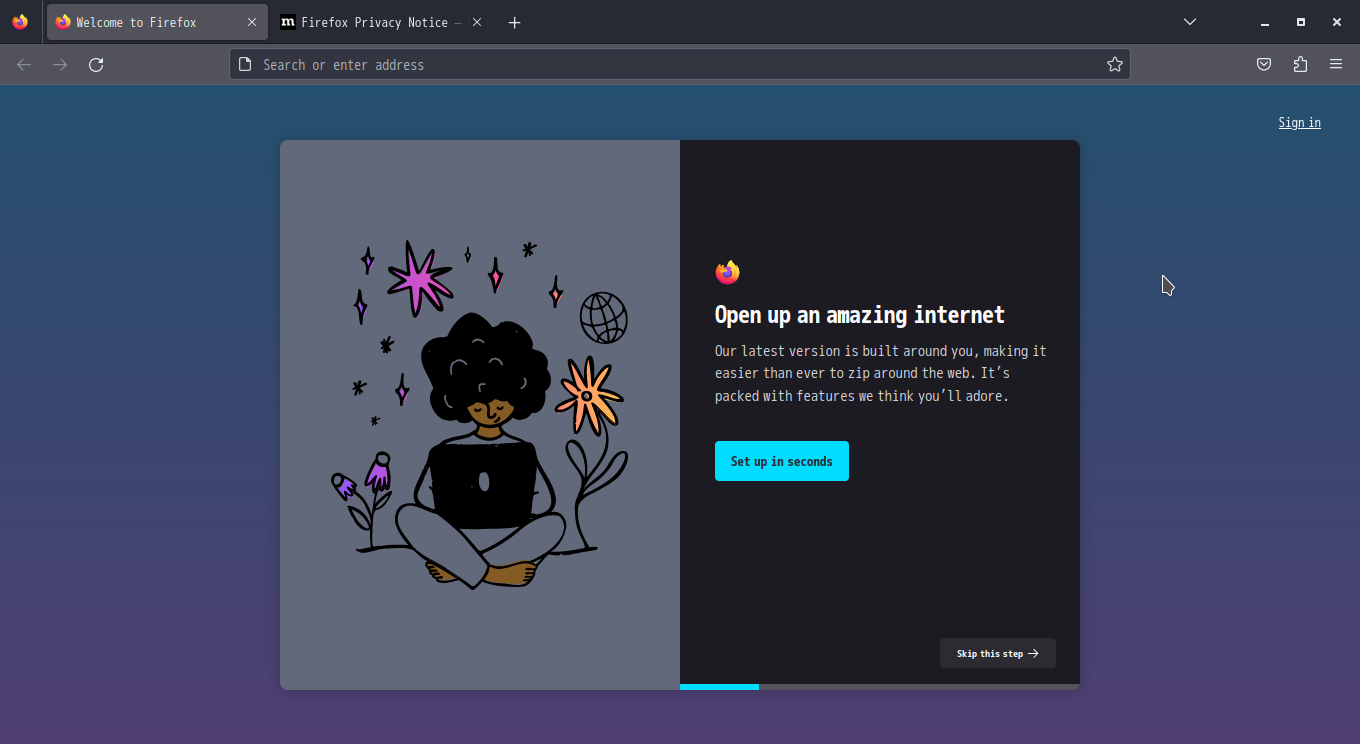 「Solus 4.4 MATE」-「Firefox」「起動直後」
