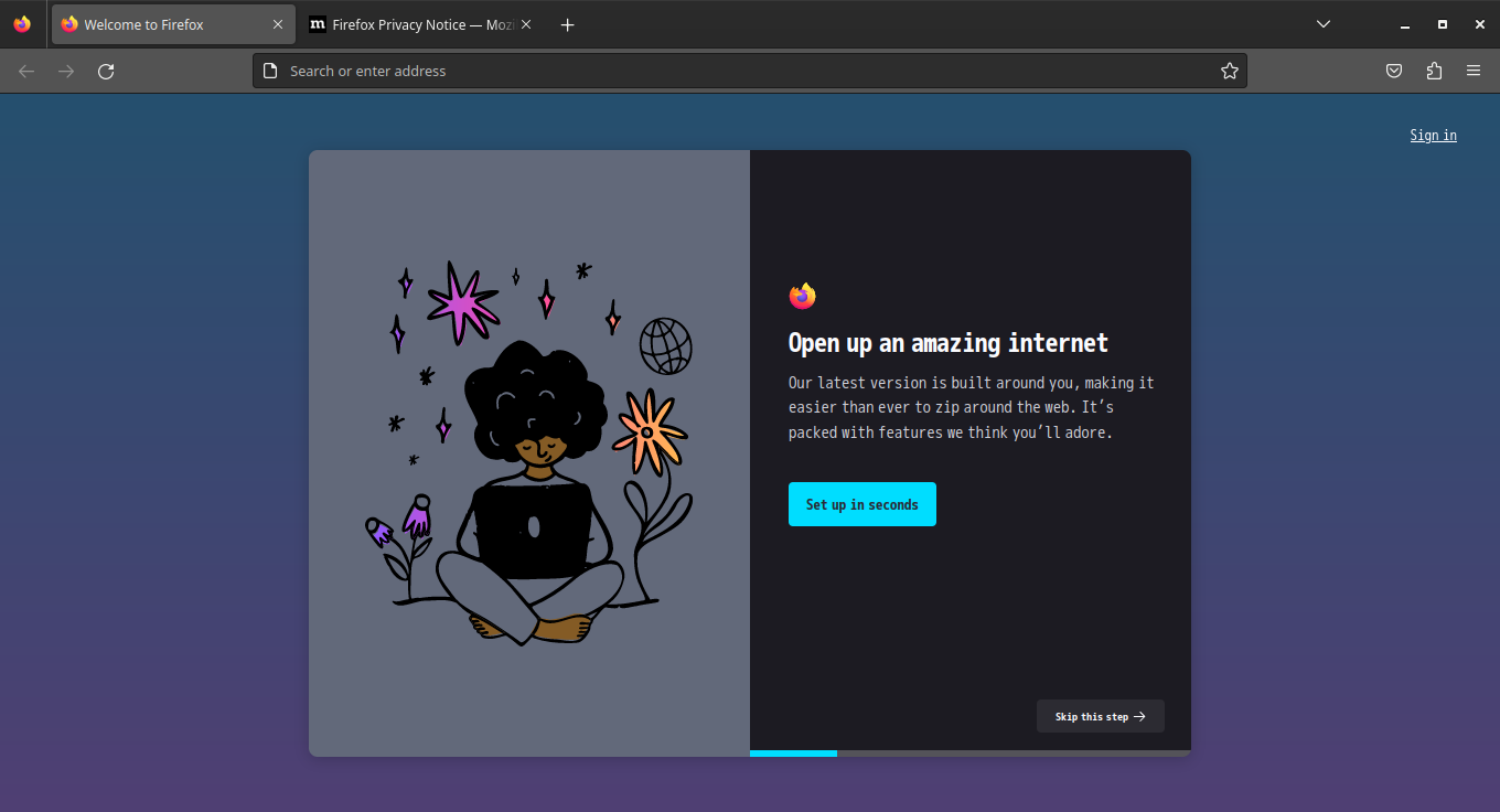 「Solus 4.4 GNOME」-「Firefox」「起動直後」
