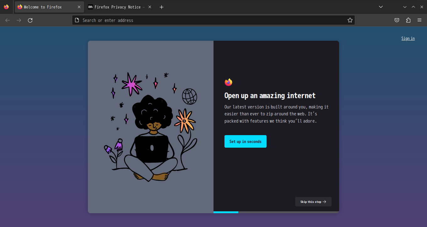 「Solus 4.4 KDE」-「Firefox」「起動直後」