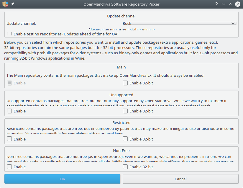 「OpenMandriva 4.0」-「OpenMandriva software Repository picker」