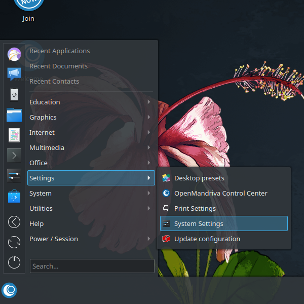 「OpenMandriva 4.1」-「スタート」→「Settings」→「System Settings」