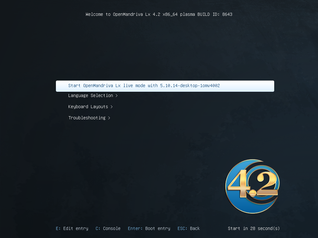 「OpenMandriva 4.2」-「インストール」「開始」