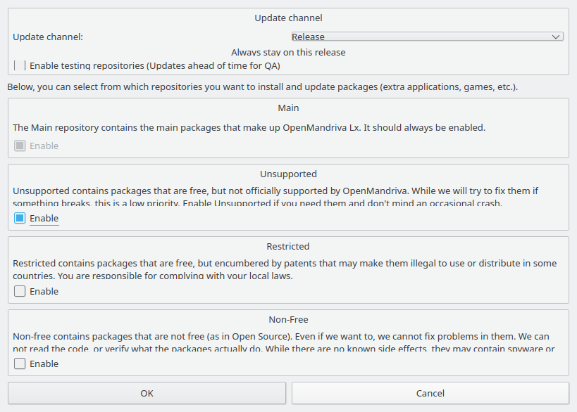 「OpenMandriva 4.1」-「OpenMandriva software Repository picker」