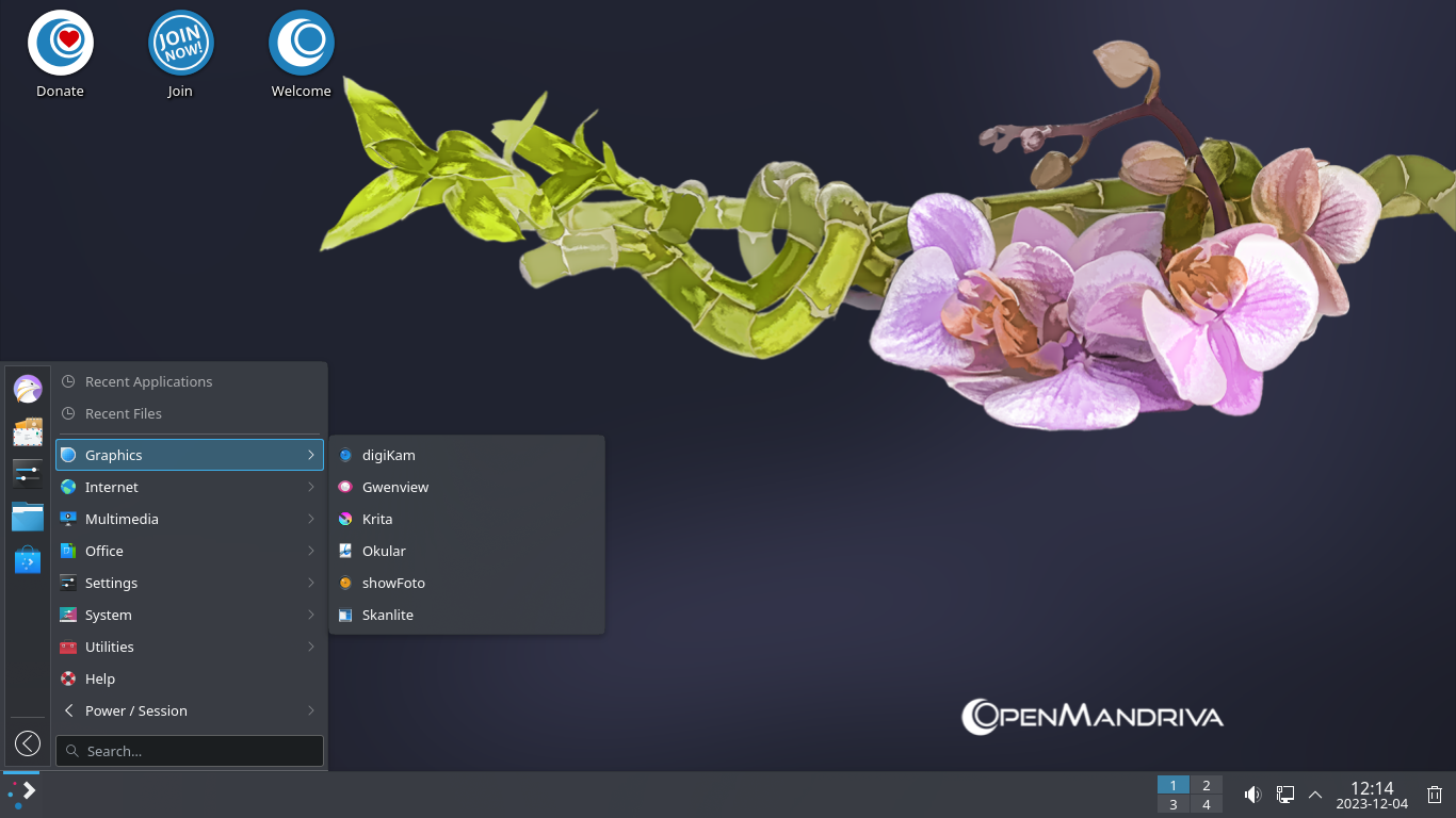 「OpenMandriva 5.0 KDE」-「デフォルトのデスクトップ・メニュー」