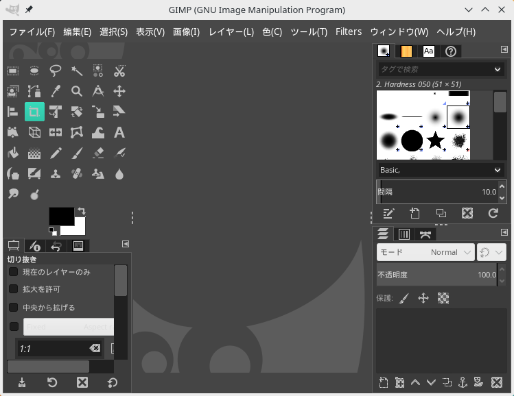 「Manjaro 18.0 KDE」-「GIMP」「起動直後」