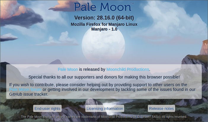 「Manjaro 20.2 i3wm」-「Pale Moon」「バージョン情報」