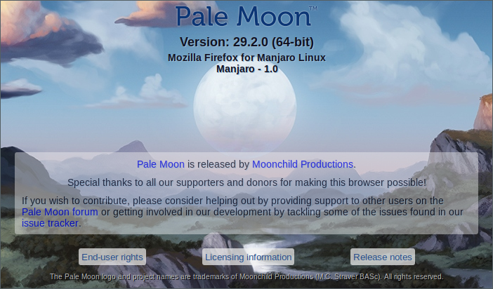 「Manjaro 21.0 i3wm」-「Pale Moon」「バージョン情報」
