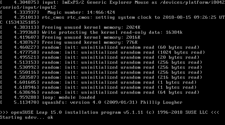 「openSUSE 15.0」-「インストール」「起動中」
