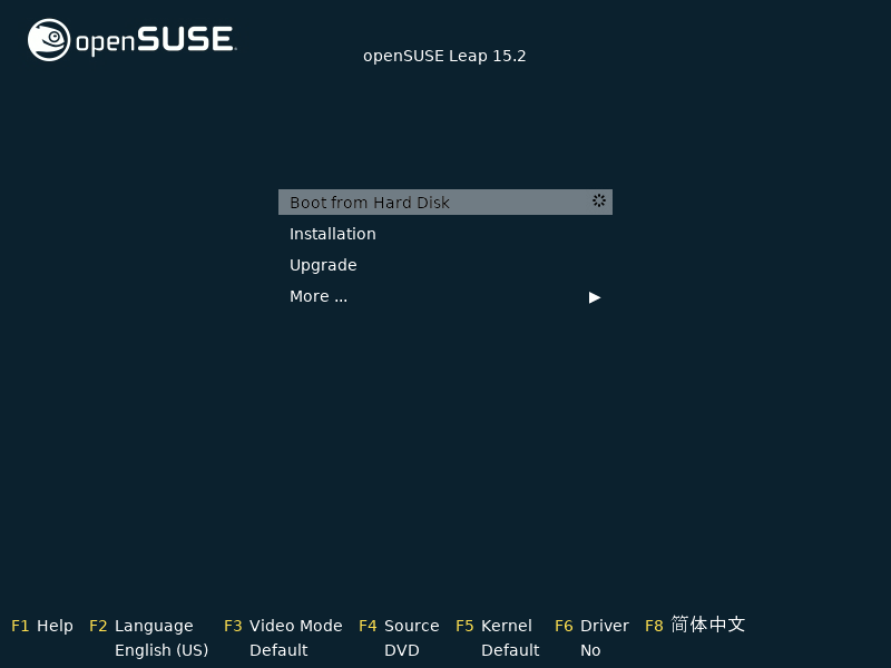 「openSUSE 15.2」-「インストール」「boot」