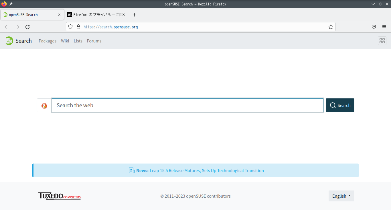 「openSUSE 15.5 KDE」-「Firefox」「起動直後」