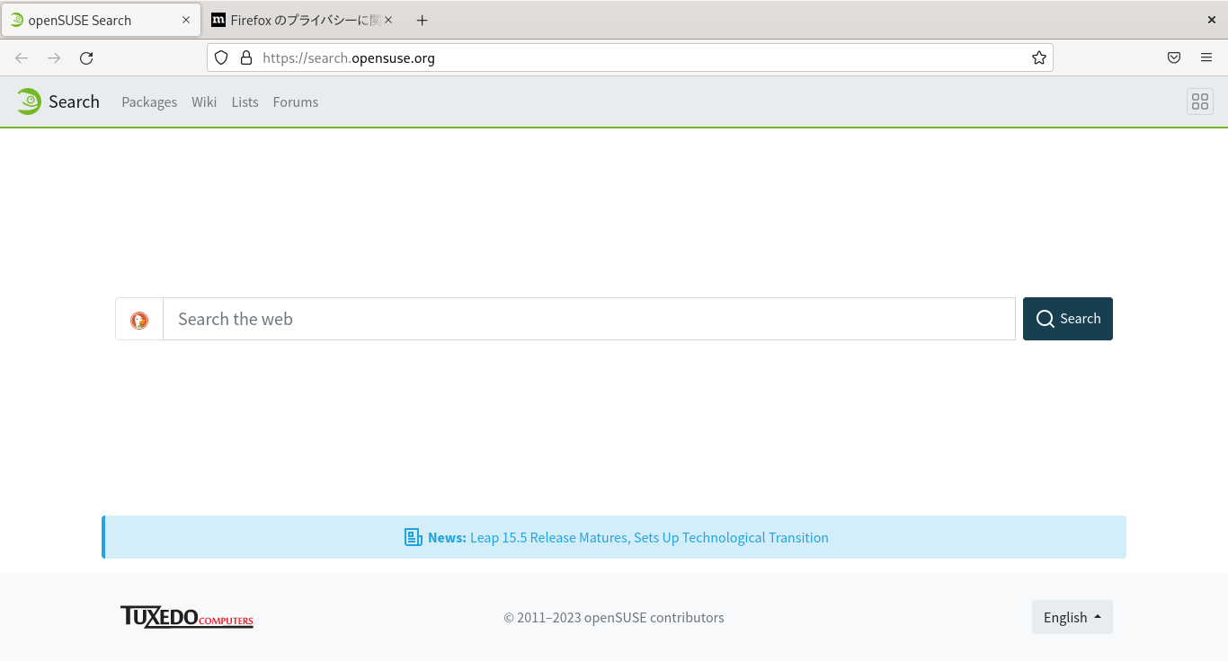 「openSUSE 15.5 GNOME」-「Firefox」「起動直後」