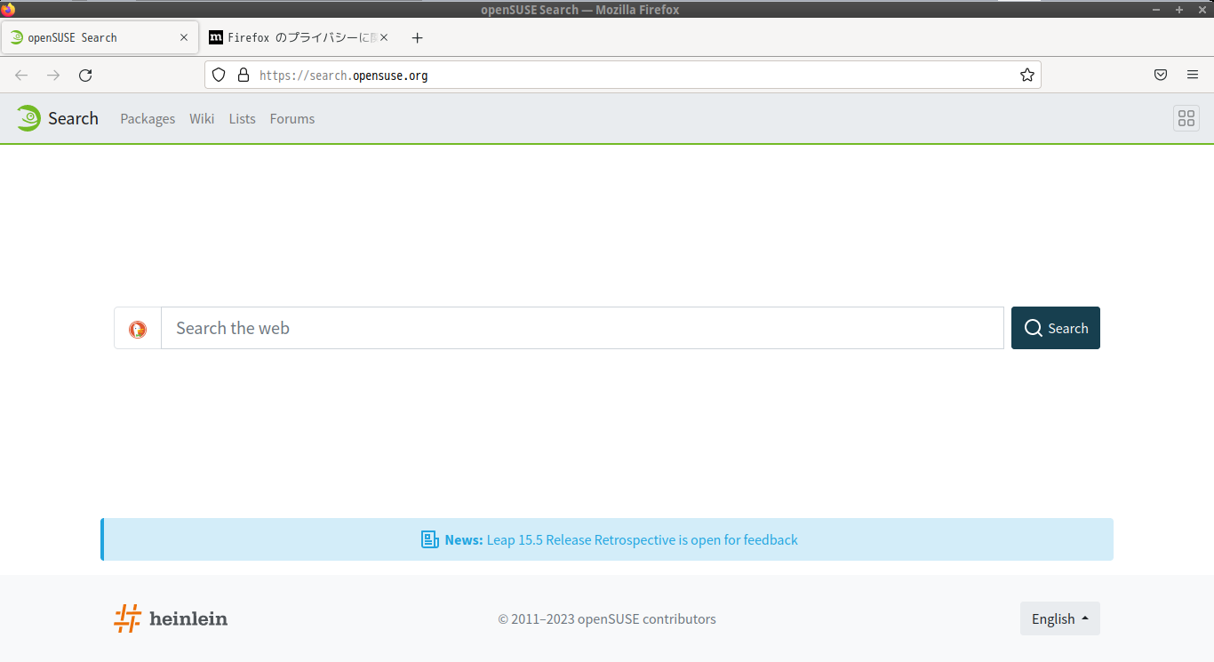 「openSUSE 15.5 IceWM」-「Firefox」「起動直後」